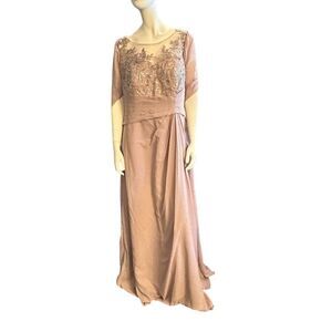 Gown Gallery A-Line/Princess Lace & Chiffon Cape Sleeve Dress Taupe 20W NWT